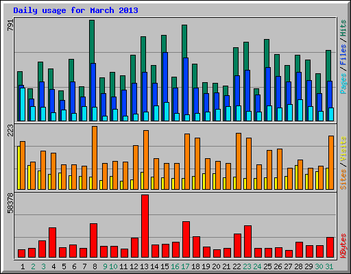 Daily usage for March 2013